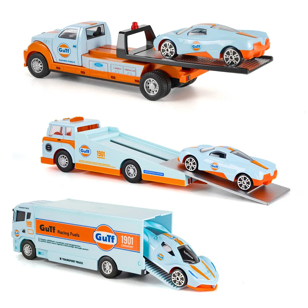 1:64 Scale Die-Cast Trailer Truck with Container - Gulf Racing Edition