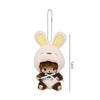 A pink fluffy cartoon rabbit plush with yellow ears and a brown face, attached to a silver chain.
