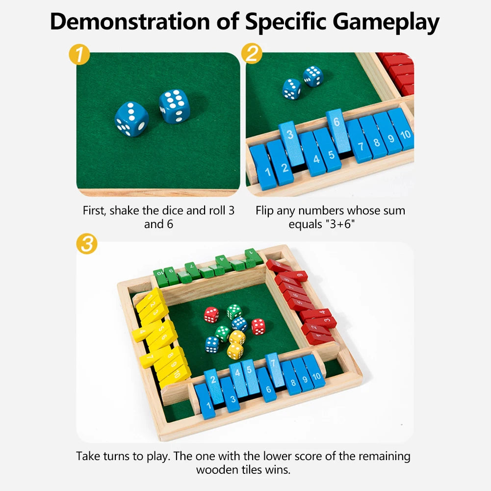 Classic Wooden Shut the Box Dice Game for Family Fun
