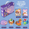 Six in one large block farm series puzzle set featuring various cartoon animals like a cow, rabbit, sheep, duck, horse, and c