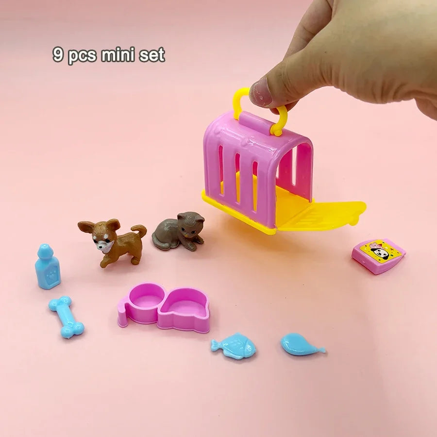Miniature Pet Figurine Set for Dollhouse Play