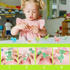 A child is assembling a 30-piece foam puzzle set featuring various dinosaur and animal figures.