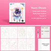 A box of a Starry Dream watercolor coloring book featuring linear paper sheets, blank paper pieces, and pigment cards.