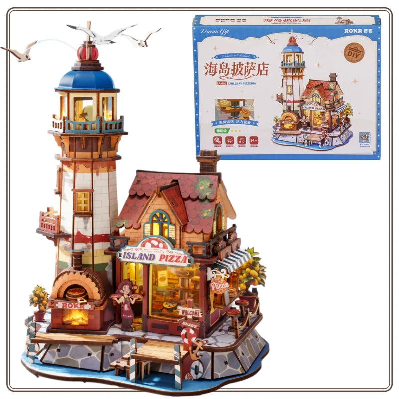 Wooden Island Pizza Shop DIY Assembly Model Kit