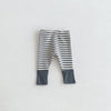 Gray and white striped baby leggings with a dark gray cuff design.