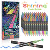 A set of 48 dual-tip glitter brush markers in various colors and metallic finishes displayed next to the packaging.