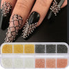 A collection of gold and black caviar beads used for DIY nail art and charms.