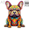A colorful illustration of a French Bulldog puppy head and body designed for a jigsaw puzzle.
