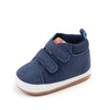 Navy blue soft PU leather baby first walker shoes with anti-slip TPR sole