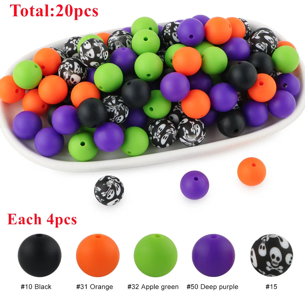 15mm Printed Silicone Beads Value Pack – 20 Pieces for DIY Jewelry & Crafts