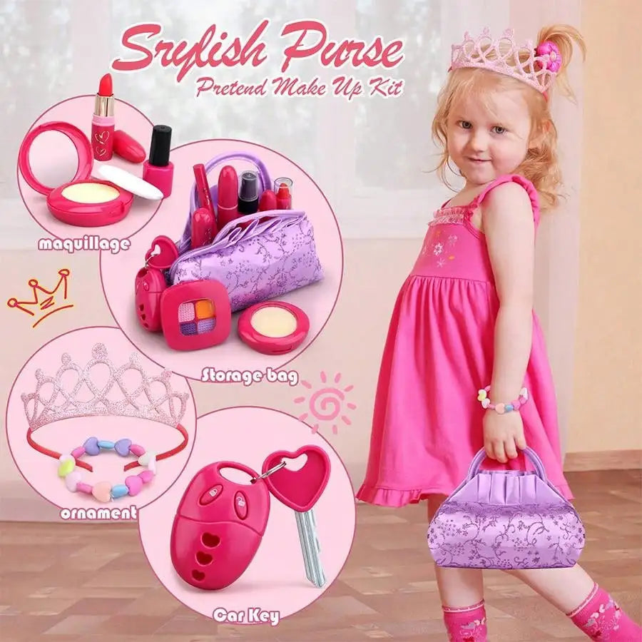 Pretend Play Makeup Kit for Kids with Princess Purse