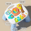 A musical baby piano playmat with light-up keys and hanging toys, featuring animal sounds and a sweet lullaby.