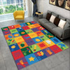 A colorful ABC alphabet cartoon kids playroom rug featuring letters and numbers for educational play.