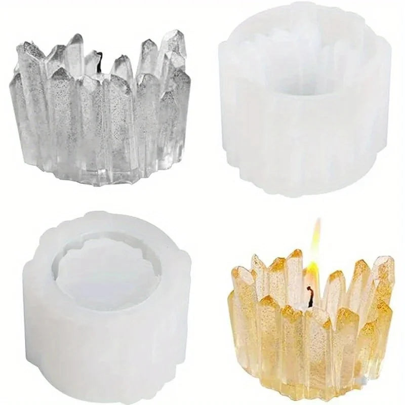 A set of clear and yellow silicone candle molds for DIY resin crafts