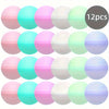 A collection of 12 reusable silicone water balloons in various pastel colors including pink, blue, green, and purple.