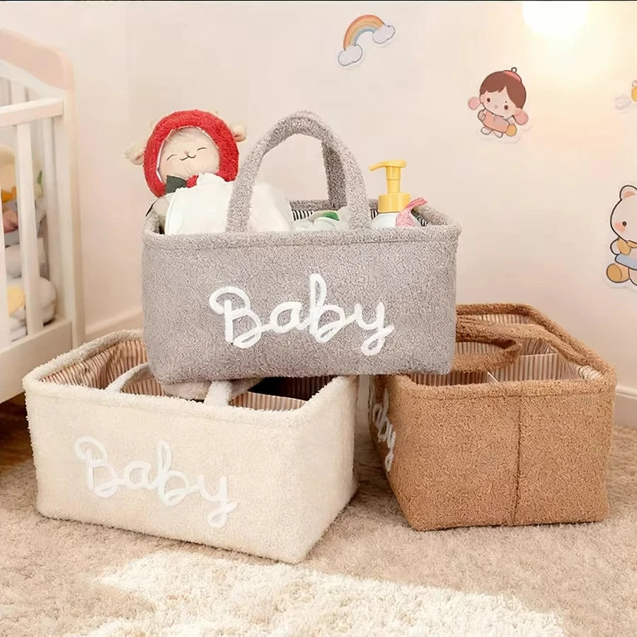 Portable Fleece Baby Diaper Caddy Organizer