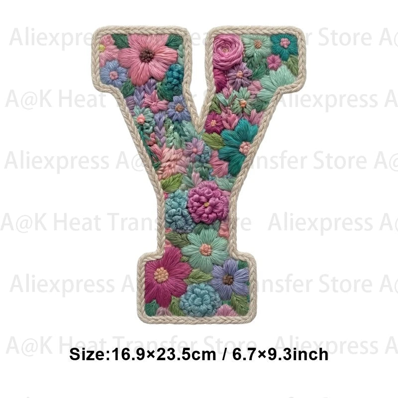 Floral letter Y patch made of fabric for DIY clothing and accessories