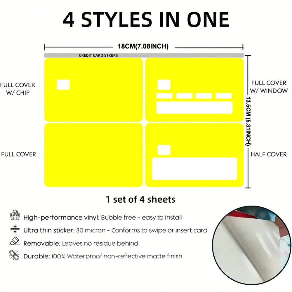 A set of four yellow credit card stickers featuring Strawberry Shortcake cartoon characters