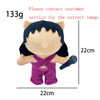 A plush doll resembling Eminem, XXXTentacion, and Frank Ocean with dark hair and purple clothing.