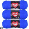Three skeins of Super Soft blue yarn labeled GVD YARN for crochet and knitting