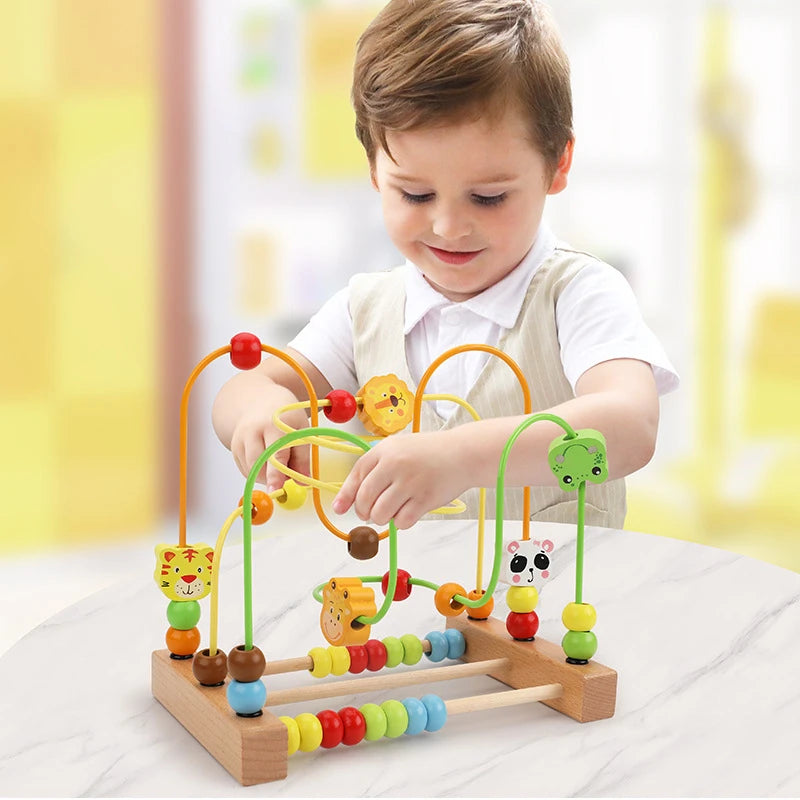 Wooden Bead Maze Roller Coaster Toy for Toddlers