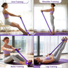A collection of resistance bands demonstrating arm, shoulder, waist, and leg training exercises.