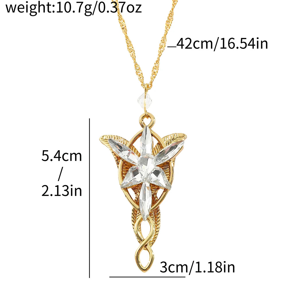 Elven Crystal Pendant Necklace in Gold