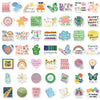 A collection of 50 mental health and self-care themed graffiti stickers featuring various positive affirmations and symbols.
