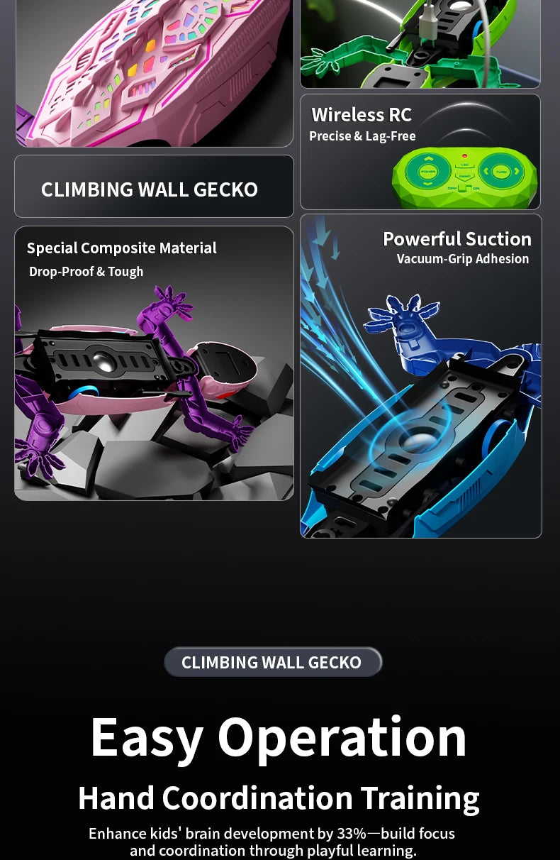 Remote Control Wall-Climbing Gecko Toy with LED Lights