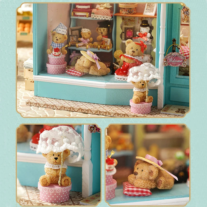 Wooden Dollhouse Kit with Furniture and Lighting