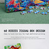 A box design featuring a colorful jigsaw puzzle of an animal and vehicle, used for high-definition printing.
