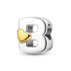 A personalized sterling silver alphabet charm bead shaped like the letter B with a heart accent.