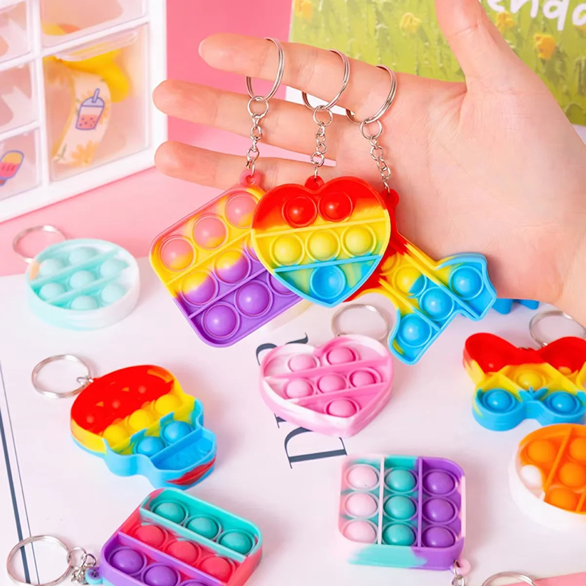 Mini Pop Fidget Keychains for Kids - 20 Pack Sensory Toys for Party Favors & Classroom Rewards