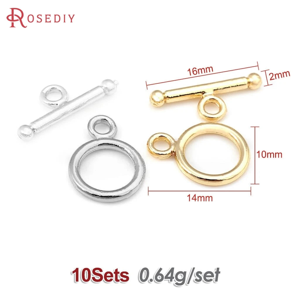 A set of 10 round gold o-toggle clasps for bracelets and jewelry making