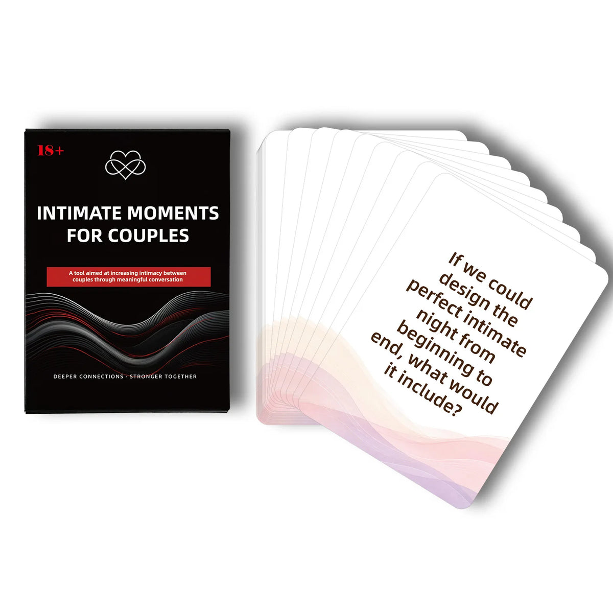 A deck of 50 conversation starter cards for couples bonding and intimate moments.