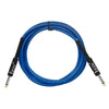 Blue professional instrument cable with noise reduction shielding and connectors
