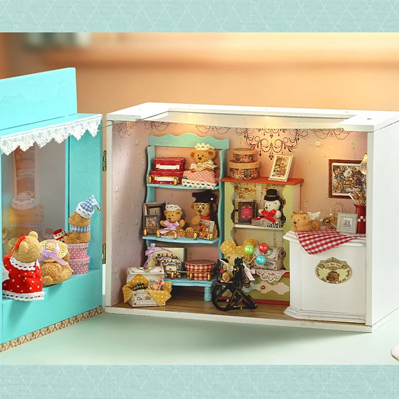 Wooden Dollhouse Kit with Furniture and Lighting
