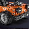 Orange and black metal building block off-road vehicle engineering kit with large tires