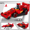 A set of 96 pieces building blocks depicting an F1 police helicopter and SWAT carrier vehicle in red and black.