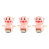 Three pink pig-shaped animal racing cars with silver slides and electric tracks.