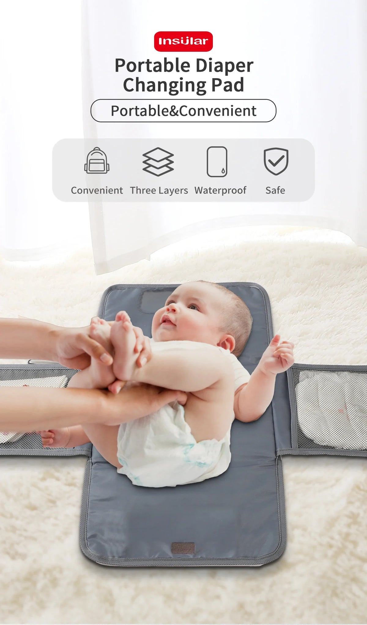 Foldable Waterproof Baby Changing Pad with Storage