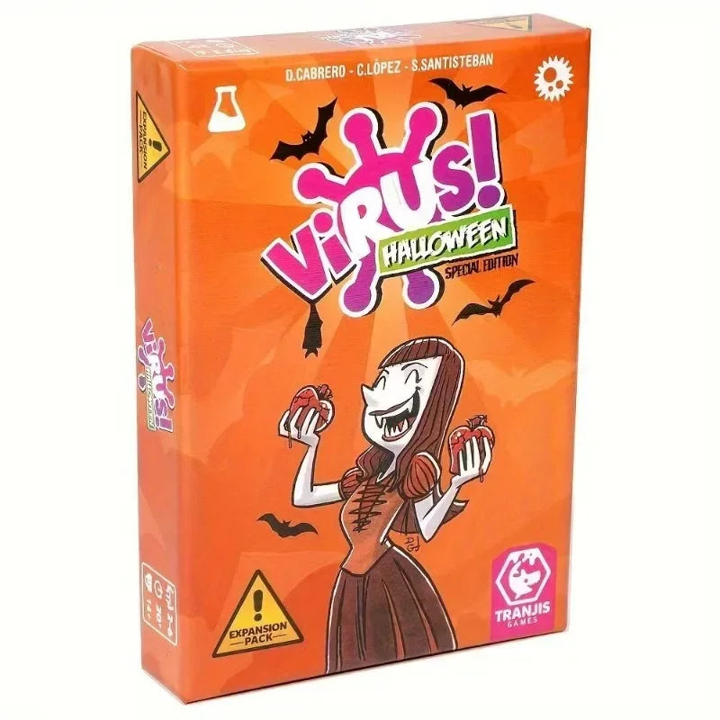 Box of Virus Halloween Special Edition card game set featuring a spooky virus theme