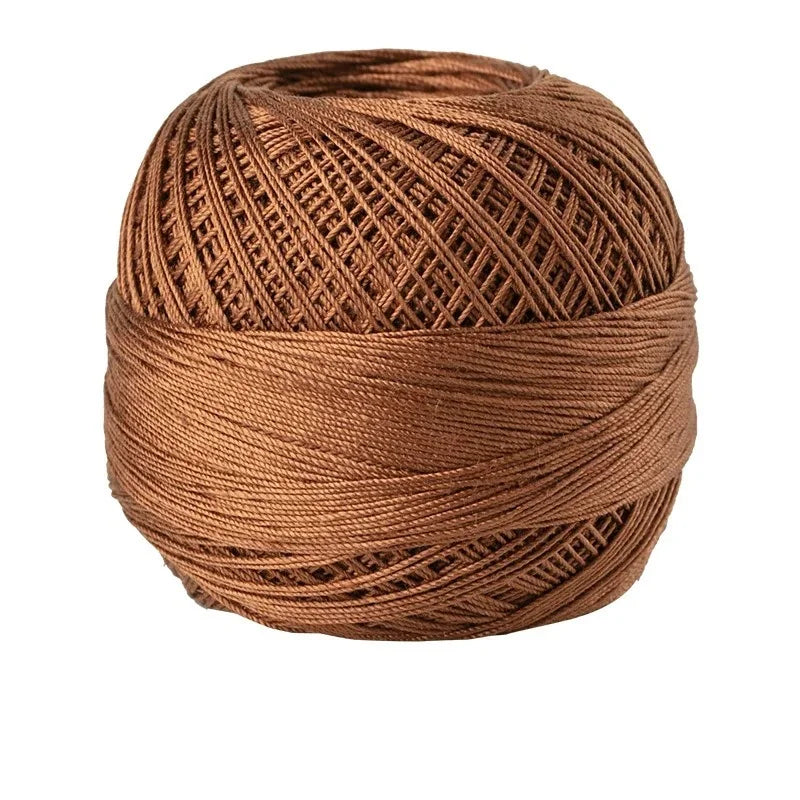 A ball of brown crochet thread used for tatting and embroidery.