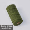 A spool of army green 3mm cotton macrame cord measuring 100 meters.