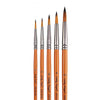 A set of ten round paint brushes with orange handles and black ferrules.