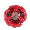 A red metal spinning top with a clear center and intricate design.