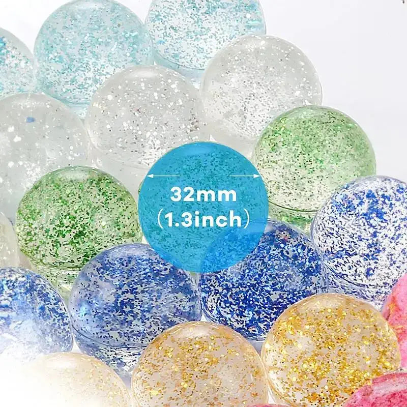 Glitter Bouncy Balls for Kids Party Favors and Prizes (Set of 10, 20, or 30)