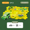 A yellow puzzle depicting a scenic route with various landmarks and a green electric vehicle model.