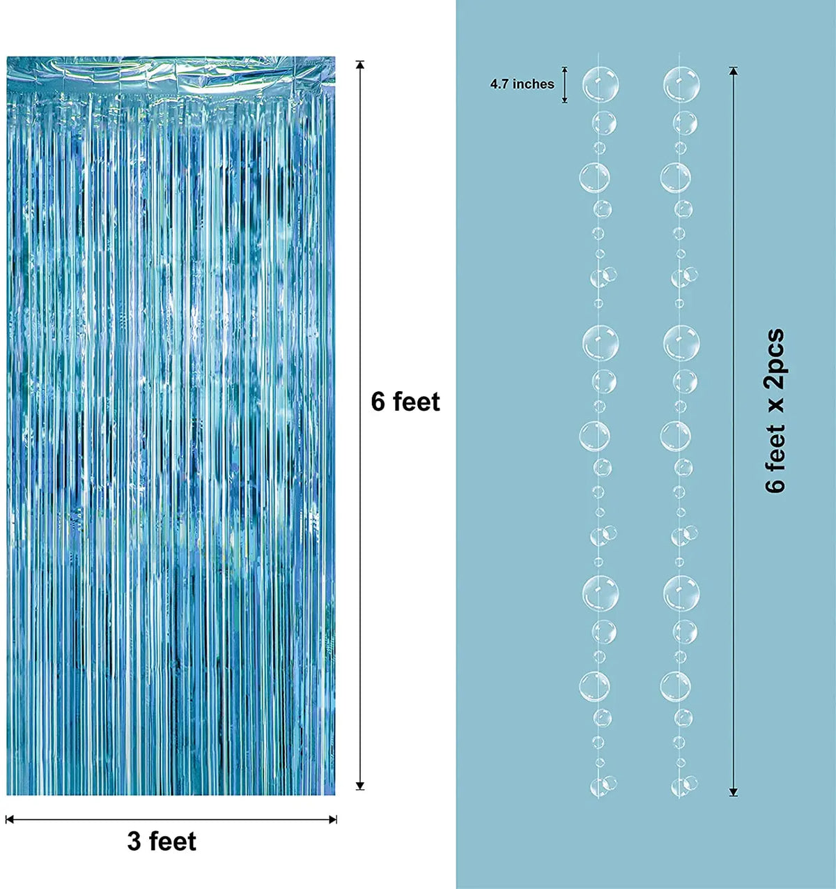 A vertical banner featuring blue, striped geometric shark shapes and a hanging garland set.