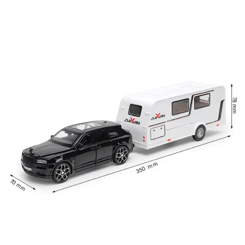Black diecast metal RV camper truck model with sound and light